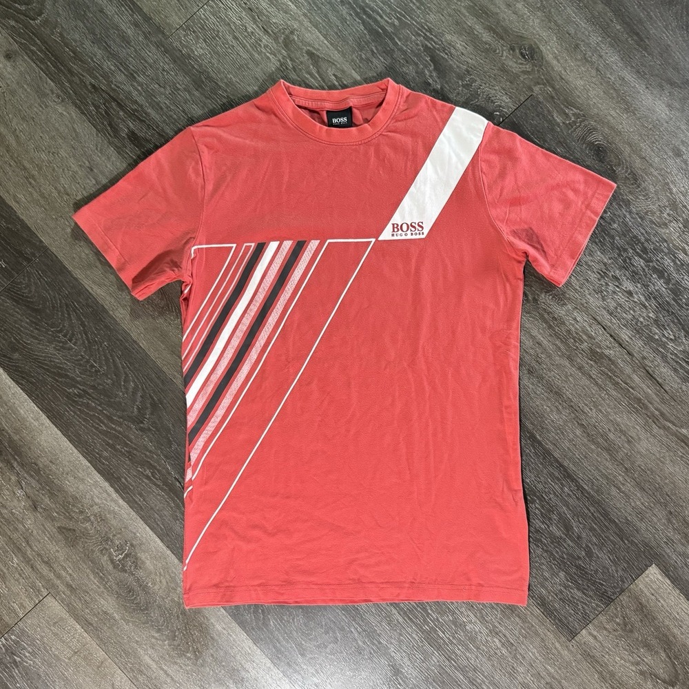 BOSS Logo T-Shirt Men's Crew Neck Short Sleeve Solid Red Regular Size S